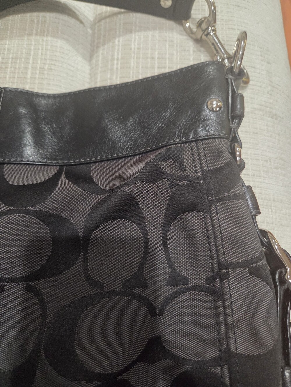 Coach Vintage Black Zoe Hobo Bag with Leather Trim - Picture 10 of 13